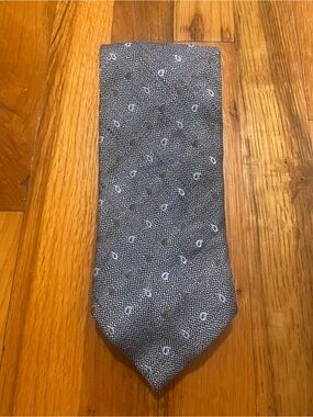 $390 Ermenegildo Zegna Paisley Embroidered Houndstooth 100% Silk Tie